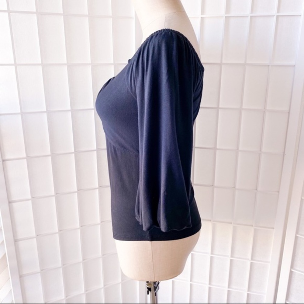 FREE PEOPLE Balloon Puffy 3/4 Sleeve Off the Shoulder Top Black - Picture 7 of 11